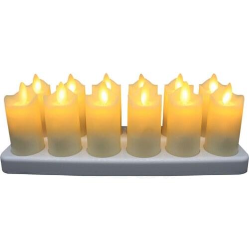 12pcs Rechargeable Remote controlled Waving Flame LED tealight Votive Dancing wick Candle Lamp Xmas Wedding Home Decor-Warm whit