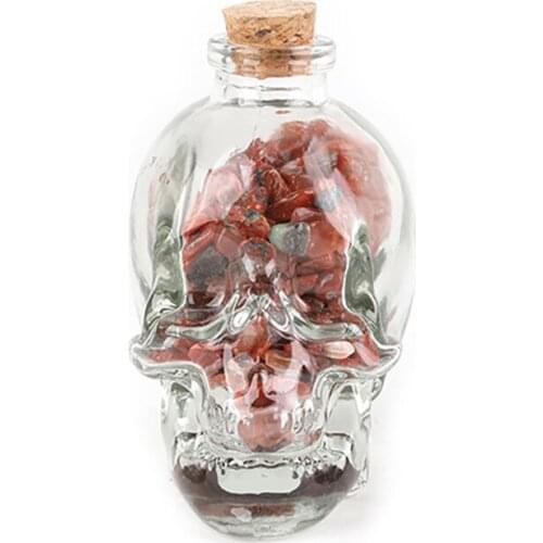Natural Crystal Chips with Skull Glass Bottle Gravel Ornament Crystal Reiki Healing Fashion Jewelry Gift for Home Decoration
