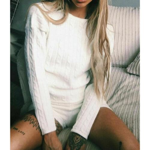 2020 New Fashion Women Sport Knit Set Crop Tops Pants Tracksuit Sweatshirt Sweat Suit Lounging Set 2Pcs