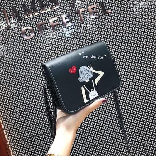 2020 Summer New Cartoon Girls Back Profile Simple Square Sling Bag Student Shoulder/Crossbody Bag All-match Phone Bag