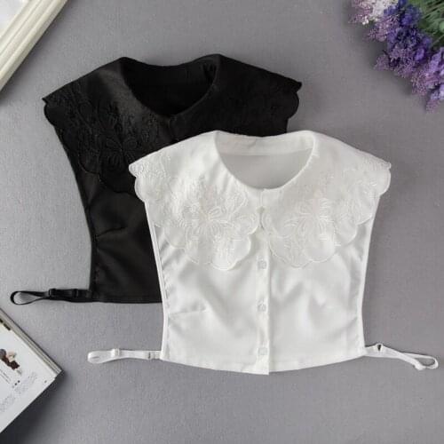 New Women Chiffon Detachable Collars Big Lapel Fake Collar Sweet Half Shirt Blouse Button White Decorative Necklace Accessories