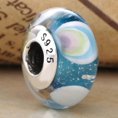Original Iridescent Rainbow Lampwork Murano Glass Beads Fit 925 Sterling Silver Bead Charm Bracelet Bangle DIY Jewelry