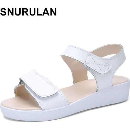 SNURULANWomen Sandals 2021New Fashion Ladies Casual Shoes Genuine Leather Wedges Platform Shoes 3.5 CM Summer Sandals mom sandal
