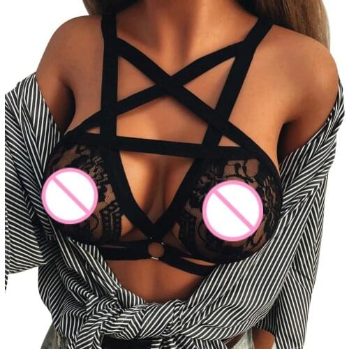 Sexy Women Underwear Hollow Out Star See-through Lace Body Harness Cage Bra