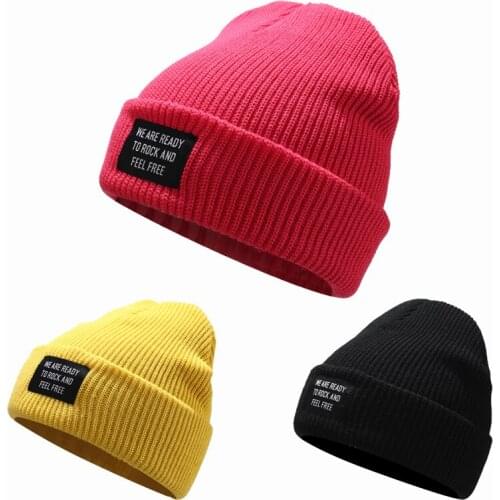 New 8 Colors Fashion Sticking Cloth Label Winter Hats for Woman Casual Beanies for Men Women Warm Knitted Winter Outdoors Hat