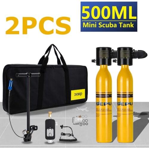 2pcs 500ml Diving System Mini Scuba Cylinder Scuba Oxygen Reserve A.ir Tank Pump Aluminum Box Snorkeling Diving Equipment Set