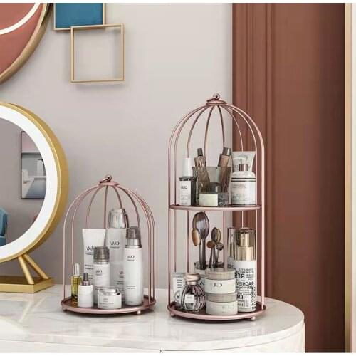 Nordic Simple Iron Cosmetic Storage Shelf Bird Cage Shaped Multilayer Storage Shelf Bathroom Bedroom Makeup Organizer Holder
