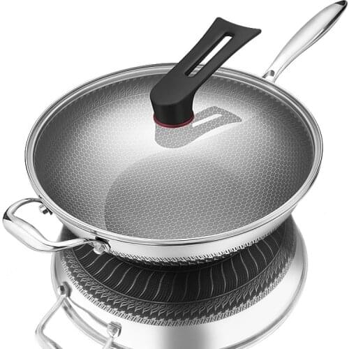 316 Stainless Steel Honeycomb Wok Pan Double Side Non Stick Frying Pan Household Kitchen Cookware Cooking Pot