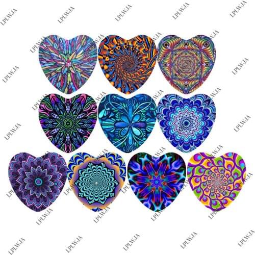 Zdying Handmade Mixed Retro Ethnic Abstract Art Pattern Heart Shape Glass Cabochons Cover Pendant Cameo Settings Jewelry Finding