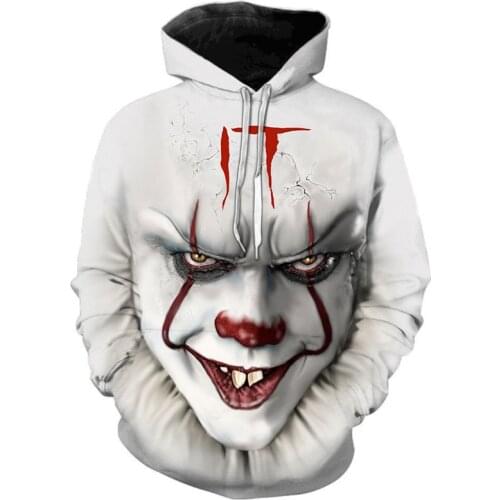Hoodie 2021 New 3D Printing Mens Hoodie Sweatshirt Horror Movie Clown Pullover Hip Hop Casual Hooded High Quality Polyester