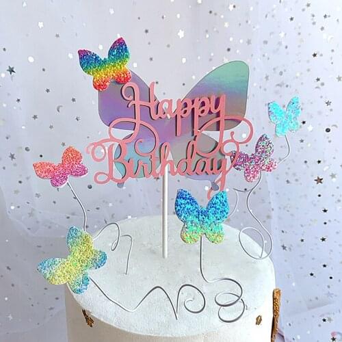 New Colorful Butterfly Happy Birthday Cake Topper Distinctive Birthday Cupcake Topper for Girls Birthday Party Cake Decorations