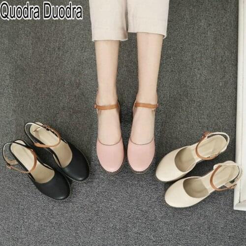 New Womens Pumps shoes Thick high heels Woman fashion buckle solid Female sweet big size casual chunky cover/round toe office