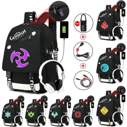 Genshin Impact backpack for boys and girls school canvas bags waterproof laptop USB charging men travel bag 2021 back to school