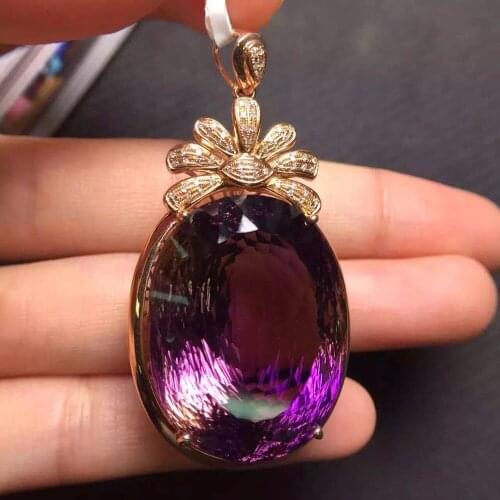 Fine Jewelry G18K Real 18K Gold Jewelries Rose Gold Oval 100% Natural Ametrine Gemstones Diamonds Real Gold Pendant Necklace