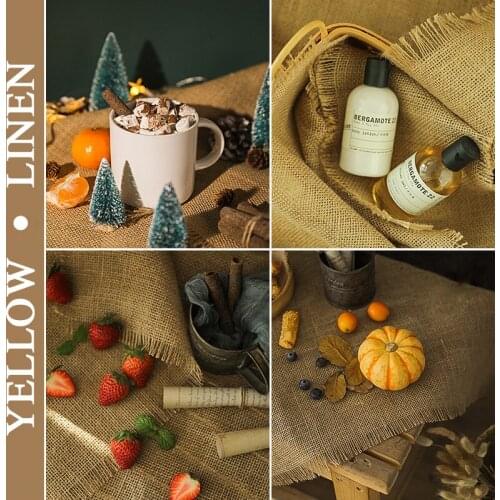 Yellow Burlap Cloth Linen Cloth Pad Shoot Retro Effect Photography Backdrops Props for Food Cosmetics Background Material Items