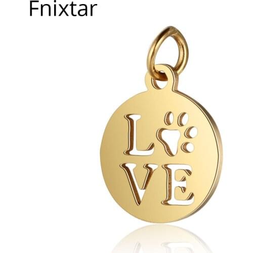 Fnixtar Gold Color Stainless Steel Love Letter Charm For Women Jewelry Making Never Fade Hollow Round Mini Metal Charm 10pcs/lot