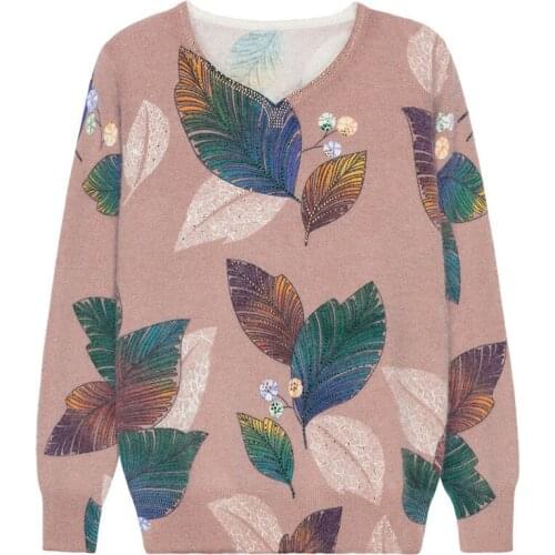 2020 New Fashion Autumn Winter Sweater Women Vintage Plus Size Leaf Printed Pullover Long Sleeve Loose Knitted Sweaters B674