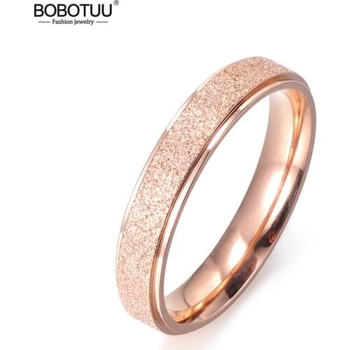BOBOTUU Fashion Jewelry Ring Simple Design Rose Gold Color Titanium Steel Engagement Wedding Rings For Women Bague Femme BR17059