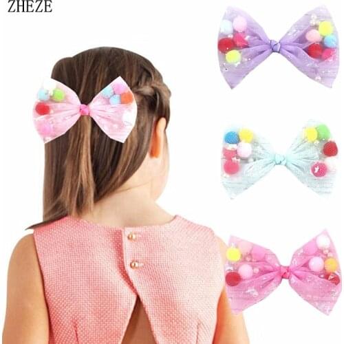 16Pcs 4.5" Small Plush Ball And Peal Filling Bows For Barrette Chic DIY Girls Hair Accessories Without Clips Women
