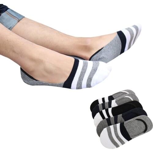 5pair Men Cotton Comfort Sweat-absorbent Deodorant Fashion Durable Sock Invisible Silicone Non-slip Wild Striped Socks Meias Sox