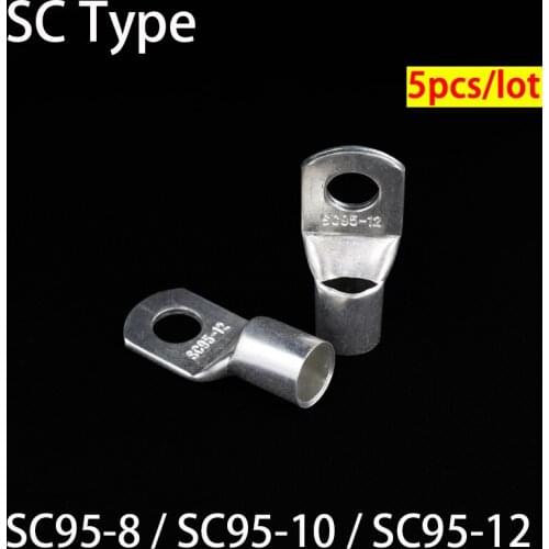 5pcs SC Type Wire Nose Terminal SC95 Bare Copper Battery Block Lugs Hole ID 8mm 10mm 12mm Crimp DTGA Cable End Connector