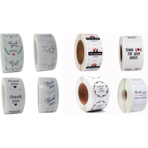 500pcs/Roll Floral Paper Round Sticker Goods Package Seal Label 'Baked' 'Thank You' 'Handmade Love' Business Tag Decor 2.5cm