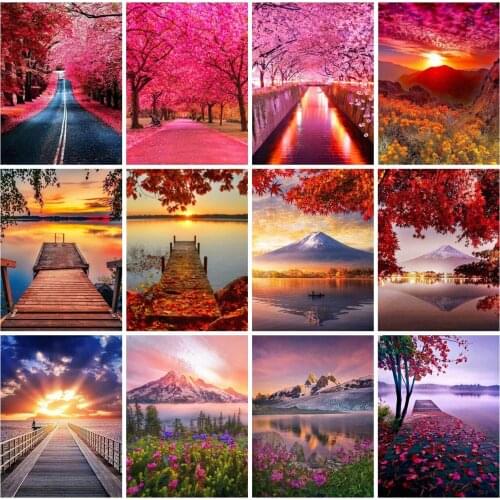 EverShineDiamond Painting Sunset Cross Stitch 5D Full Square Diamond Mosaic Landscape Rhinestones Art New Arrivals Home Decor
