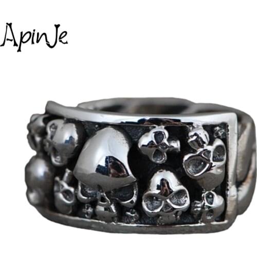 Apinje 925 Sterling Silver Retro Punk Rock Ring Skull Rings for Men And Women