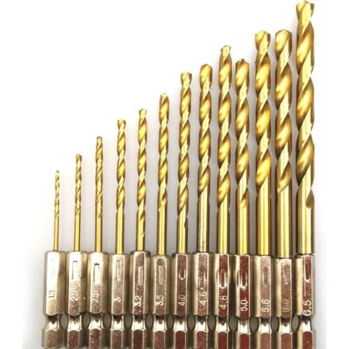 Hardware 13pcs/lot Hex Shank Drill Twist Drill Electric Screwdriver 1.5-6.5mm Titanium-faced Power Tools Accessories DIY