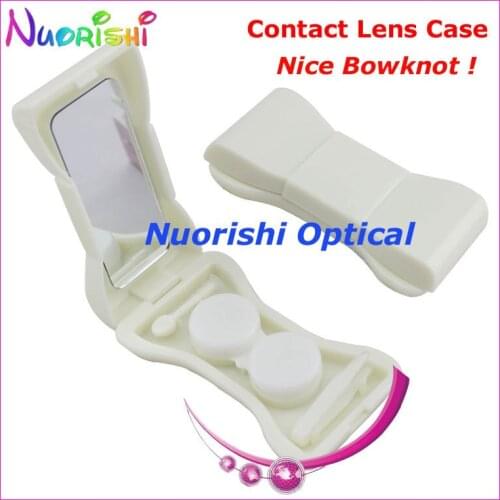 Free Shipping 10pcs nice Bowknot Contact Lens Mate Case with Mirror C500 contact lens case