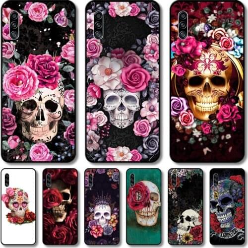Flowers skull Phone Case For Samsung Galaxy A 12 51 52 21 71 70 42 32 10 80 90 E 5G S Black Shell Art Cell Cover