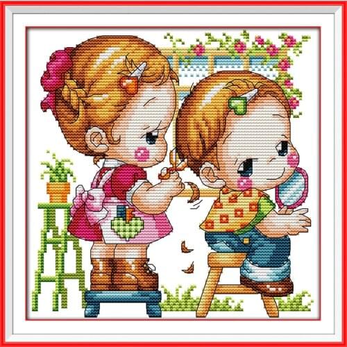 Design a hair-style cross stitch kit 14ct 11ct count print canvas stitches embroidery DIY handmade needlework plus