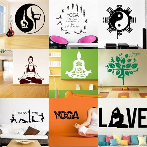 Yin Yang Yoga Wall Decals for Yoga room meditation Fitness and Health Removable Vinyl Bedroom Livingroom decor Stickers HY9971