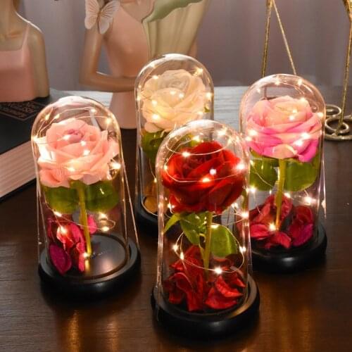 Artificial Eternal Rose LED Light In Glass Cover Christmas Home Decor For Mothers Day Valentines Day New Year Gift