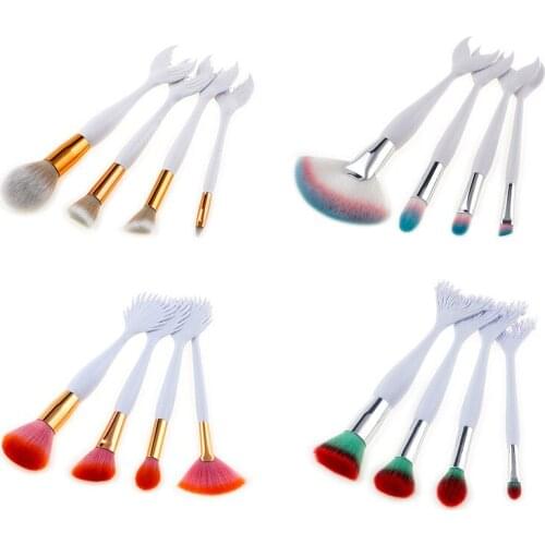 SAIANTTH 4pcs/set milky white sea dragon fish tail makeup brushes fan flame Movie Inspired beauty cosmetic tool pincel make up