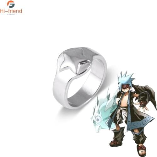Anime Shaman King Ring Five Pointed Star Silver Metal Finger Jewelry Ring Cosplay Prop Halloween Gift