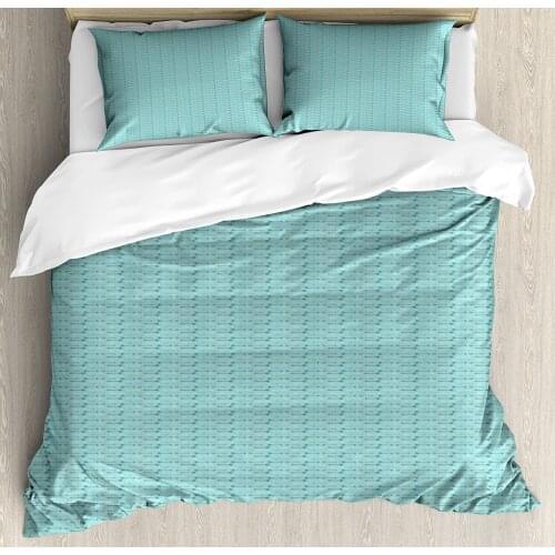 Teal Duvet Cover Set Cultural Symmetrical Design Themed Pattern 3 Piece Bedding Set Turquoise Grey White