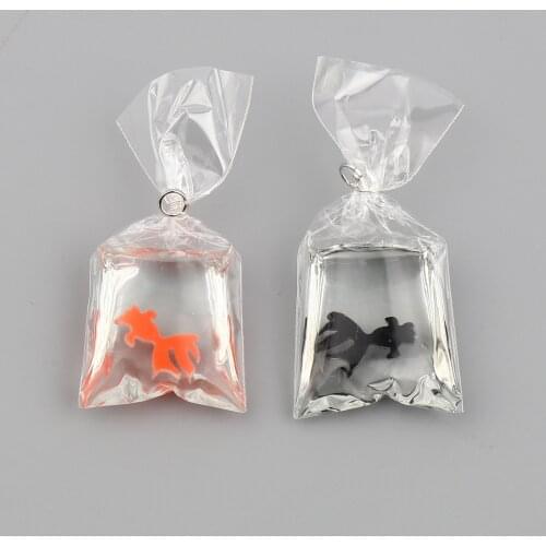 Doreen Box Resin Pendants Bag Goldfish Transparent Fish Pattern Water Bag Dhape Resin Charms for DIY Necklace 50mmx22mm, 3/5 PCs
