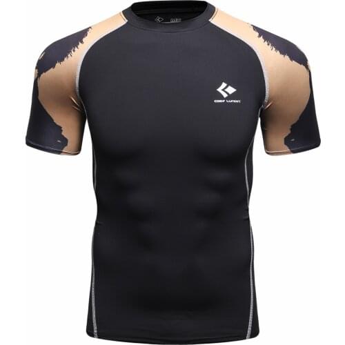 Fashion Mens Digital Printed Rash Guard Gym Short Sleeve Athletic Fitness T Shirt