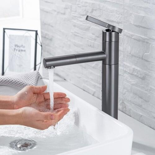 Fashion design High Quality Brass Bathroom sink faucet Pull Out Basin mixer Tap Cold hot Single hole copper Rotatable Faucet