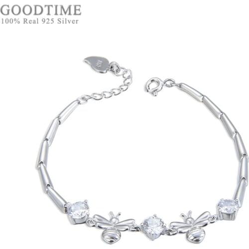 Trendy Women Bracelet Pure S925 Sterling Silver Charm Bracelet Zirconium Bee Shape Hand Jewelry Bracelet Accessoriess For Girl