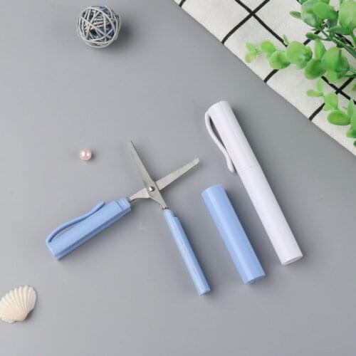 1pc Creative Portable Telescopic Scissors Pure Color Simplicity Paper-cutting Folding Safety Scissors Mini Stationery Scissors