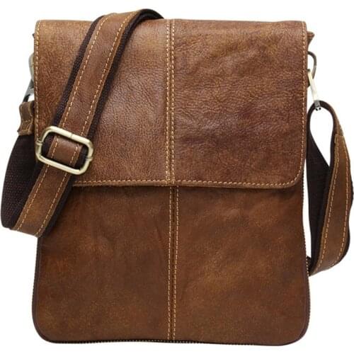 Man’s Genuine Leather Bag Casual Satchel Fashion Shoulder Bag Retro Vertical Messenger Bag F775