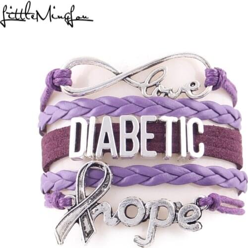 Little Minglou Infinity hope DIABETIC bracelet Awareness hope charm leather men bracelets & bangles gift for men women jewelry