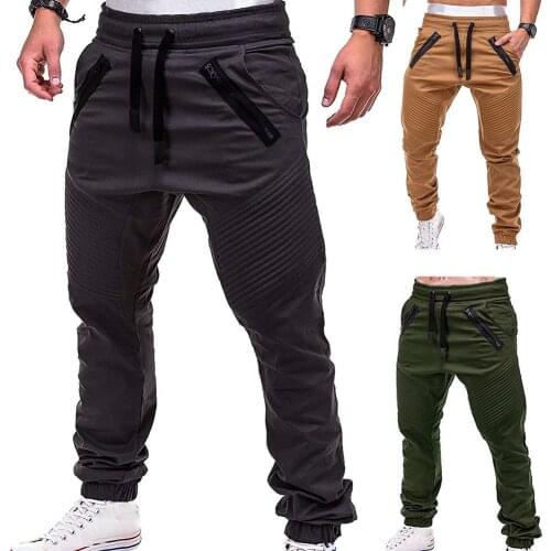 Men Fashion Drawstring Zip Strips Pockets Ankle Tied Long Pants Sports Trousers Long Pants Sports Trousers Long Pants Sports Tro