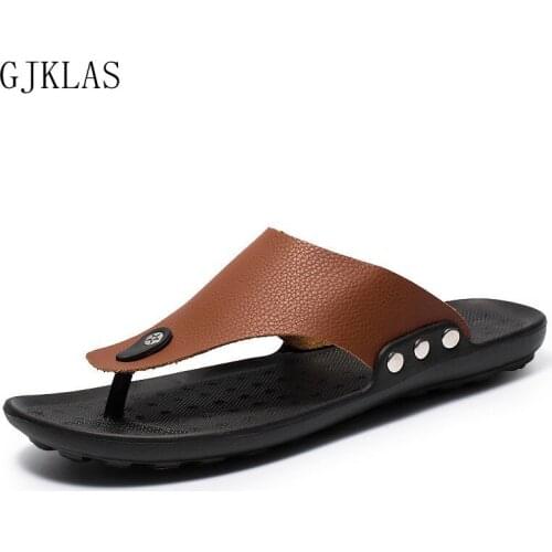 Men Shoes Leather Flip Flop Summer Shoes Beach Slippers Fashion Slides Sandals for Men Casual Shoes Outdoor Non Slip Flip Flops