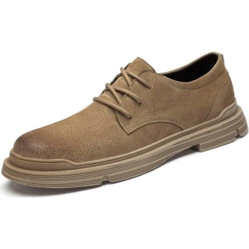 Mens Retro Suede Leather Casual Shoes 2021 Outdoor Street Trend Lace-up Rubber Non-slip Soft Big Size Work Tooling Footwear