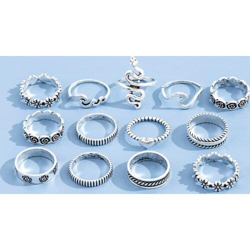 Aprilwell 13Pcs Vintage Snake Rings Set for Women Punk Heart Aesthetic Geometric Kpop Flower Anillo Fashion Jewelry Dropshipping
