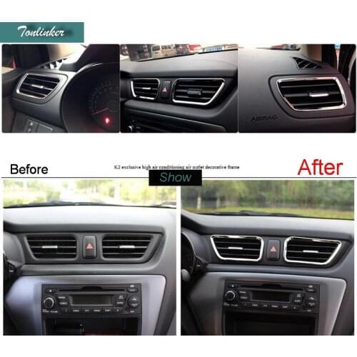 Tonlinker Cover Case Sticker For KIA K2 RIO 2011-16 Car Styling 4-6 pcs stainless Steel/ABS dashboard air outlet cover Sticker