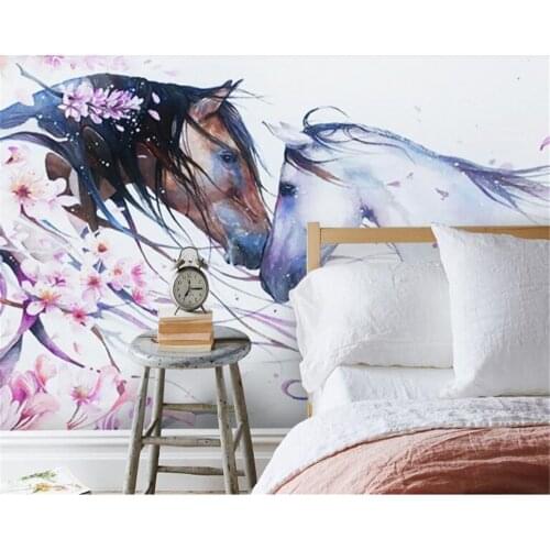 Beibehang wallpapers 3d wall Personality fashion papel mural 3d simple hand-painted horse peach art mural background wallpaper